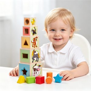 Jeu de cubes empilables <span class=keywords><strong>en</strong></span> <span class=keywords><strong>bois</strong></span> de pin contreplaqué, jeu de puzzle, jouet de développement cognitif, modèle sensoriel Montessori ANNA & BECK - Product Image 3