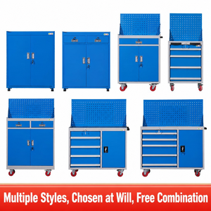 Carrello Portautensili Professionale in Metallo con 5 Cassetti e 1 Porta, Armadio Mobile in Acciaio Laminato <span class=keywords><strong>a</strong></span> Freddo con Pannello Posteriore per Officina - Product Image 2