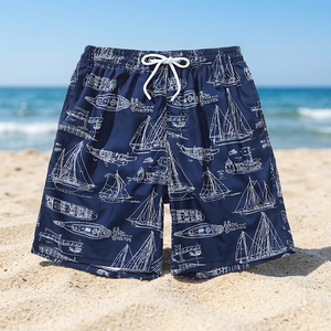 Shorts de bain pour hommes en gros, 100 % coton, taille élastique unie, séchage rapide, avec doublure en maille pour la plage - Product Image 3