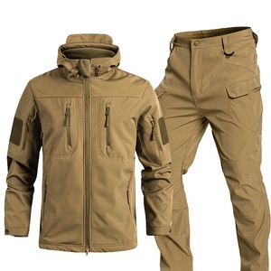 Ensemble veste et pantalon softshell rembourré en polaire multi-poches transfrontalier pour homme, veste tactique imperméable d'extérieur avec capuche et pantalon - Product Image 1
