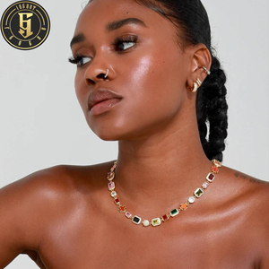 Collana Tennis da Uomo Fashion Jewelry Solstice Purely Gems con Gemme Multiple da 10mm Placcata Oro 18K e Motivi a Croce con Diamanti CZ - Product Image 1