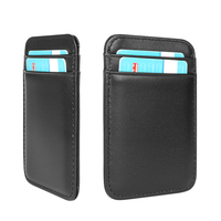 Dompet Kartu Pendek Minimalis Kulit Asli Full Grain Ultra Tipis dengan Penutup Terbuka, Portabel, untuk Saku Depan Pria