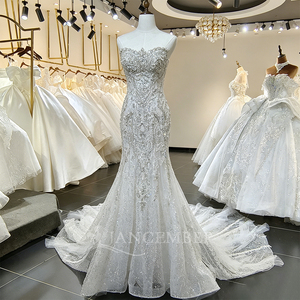 Xs282 Ivory Sweetheart Long Sleeve Beaded Appliques Modern Ball Gown <b>Wedding</b> Dress Sparkly Chapel Train Bridal for - Product Image 5