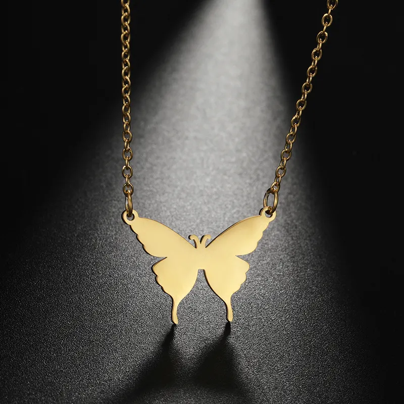 फैशनेबल तितली हार महिलाओं के लिए सोना मढ़वाया प्यारा तितली पेंडेंट हार अवस्र्द्ध स्टेनलेस स्टील तितलियों थोक