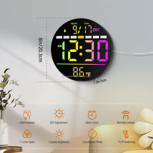 Reloj de Pared Digital Redondo Grande, 11 Colores RGB, Control Remoto, Brillo Automático, Temperatura, DST, Luz Nocturna, <span class=keywords><strong>Temporizador</strong></span> de <span class=keywords><strong>Cuenta</strong></span> Regresiva - Product Image 2