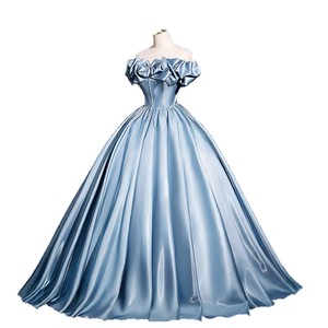 Abito <span class=keywords><strong>da</strong></span> sera blu in raso a trapezio con diamanti e spalle scoperte, per studentesse adulta di 18 anni, per esami artistici, laurea, presentatrice, stile <span class=keywords><strong>principessa</strong></span> tutu - Product Image 5