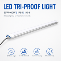 Luminaire LED Tri-Proof IP65 20W-60W en aluminium étanche, type batten linéaire, avec CRI80, garantie 5 ans et dimmable