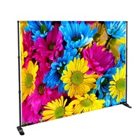 Support de toile de fond télescopique 8x8 pieds pour logo, scène, conférence, événementiel, avec fonction Step Repeat, pour tapis rouge et mur de fond, en cadre en aluminium et polyester, pour fêtes