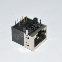 Connecteur RJ45 DIP à angle droit Denentech étanche 8P8C, courant nominal 5A, laiton ABS pour applications LED PCB