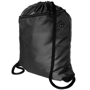 Fuerte de deportes gimnasio cadena bolso mochila negro Gymbag con auriculares agujero - Product Image 1