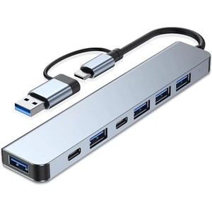 Многофункциональный USB-хаб 2-в-1 с 7 портами и двойным входом, из алюминиевого сплава, USB 3.0 для ноутбуков/ПК с передачей данных, док-станция для ноутбуков с PD100W - Product Image 1