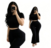 Ensemble deux pièces d'été pour femme, style européen et américain 2026, nouveau modèle, uni, coupe large, taille haute, effet galbant et moulant