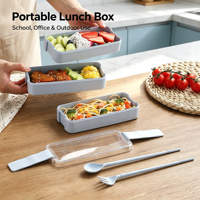 Boîte à bento empilable à 3 étages en paille de blé écologique avec couverts intégrés pour l'école, le bureau, les étudiants, boîte à lunch