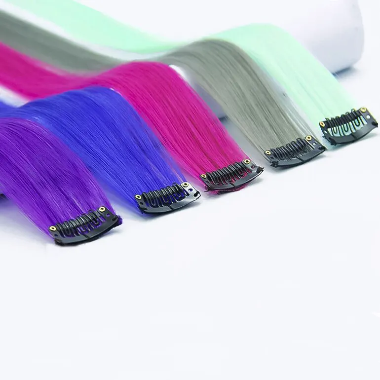 Color hair piece straight wig piece Colorful Party wig Clip in Hair Extensions One-piece wig piece
