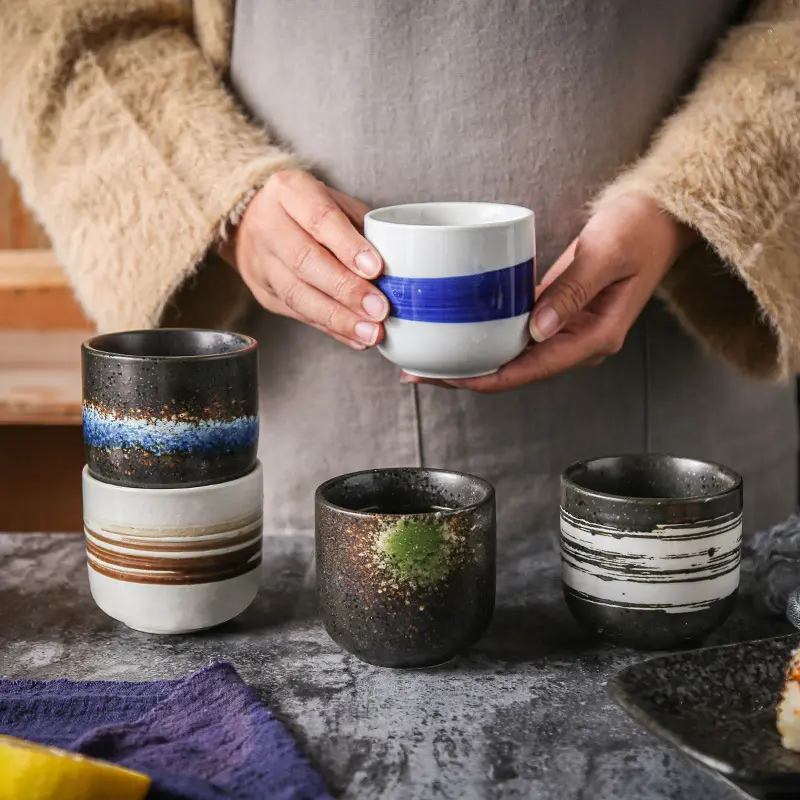 Tasse à thé en céramique 1 pièce, peinte à la main, style japonais, créative et brute, style hôtel