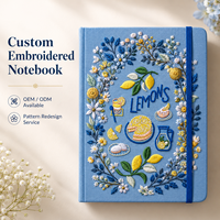 Carnet A5 personnalisé avec logo brodé, couverture rigide en tissu, style fleurs et plantes
