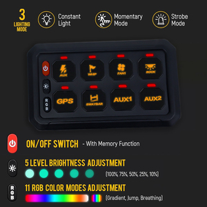 Điều khiển từ xa đa chức năng RGB xe chuyển đổi bảng điều khiển 8 gang chuyển đổi bảng điều chỉnh 12 V/24 V Plug-in hoặc thiết bị chuyển mạch không dây - Product Image 6