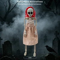 Squelette de fille aux cheveux roux suspendu de 49 cm, décoration effrayante pour maison hantée, escape room, fête d'Halloween