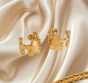 อินเทรนด์ใหม่กันน้ำ18K ชุบทอง18K เครื่องประดับสแตนเลสของขวัญต่างหูดอกไม้ - Product Image 3