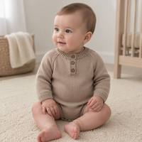 Combinaison tricotée unie 100 % coton, style personnalisé, faible MOQ, pour bébés et tout-petits, automne-hiver, manches longues