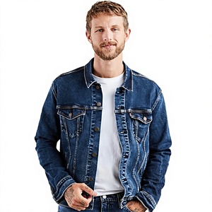 Men's Classic Denim <b>Jacket</b> Blue Cotton Button Front Regular Fit Solid Color Washed Finish with Pockets and Square Collar - Product Image 3