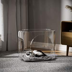 Grande Cage pour chat en plastique transparente avec nid de lit confortable Fournitures pour animaux de compagnie à la mode en forme de rectangle solide dans un emballage en carton - Product Image 2