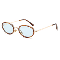 Nouvelles Lunettes de Soleil NWO T1713 Tendance Rétro en Métal à Monture Complète Ovale Noires Unisexe avec Protection UV