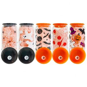 16Oz Uv Printing Halloween <b>Drinking</b> Can Glasses With <b>Plastic</b> Lid and Straw for Ice Coffee Soda Pop Beer Wine <b>Cup</b> - Product Image 3