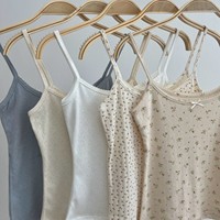 Brandy BM 100% katun Wanita Atasan Tank Top Motif Bunga dengan Renda dan Pita Tanpa Lengan Tali Spaghetti Kamisol Pakaian Dalam Wanita.