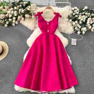 Elegante Vestido Maxi Casual sin Mangas con Cuello en V para Mujer, Corte A, Cintura Imperio, Tejido Transpirable y Lavable, Ecológico - Product Image 1