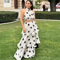 Personnaliser été Vintage gilet Midi jupe ensemble femmes deux pièces tenue tissé en mousseline de soie sans manches longue gâteau imprimé robe douce ensemble