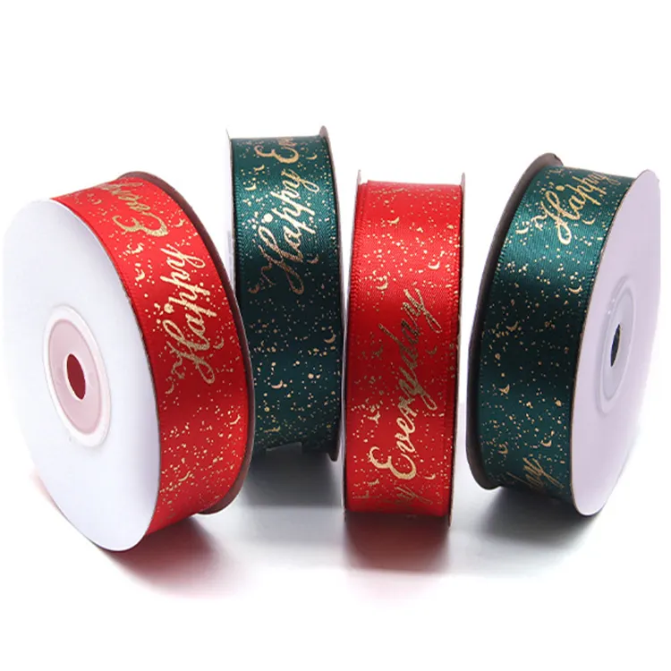Wholesale polyester 25mm christmas packing ribbons Gift Decoration ribbons