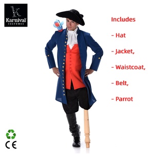 Manteau de marin français Long John Pirate bleu avec doublure rouge pour Halloween, Carnaval, Cosplay, Costume médiéval, <span class=keywords><strong>Renaissance</strong></span>, Kit de déguisement pour films et séries TV - Product Image 2