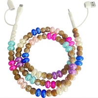Nouveau câble de charge pour téléphone 2-en-2 couleur arc-en-ciel pastel, avec coque perlée colorée et perles à chargement rapide