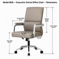 Chaise de bureau de direction pivotante à dossier haut M08 104 cm en cuir PU, base chromée 5 étoiles, réglable en hauteur, beige noir