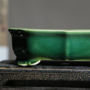 Maceta de Cerámica para Bonsái, Rectangular, Acabado Verde Glaseado Agrietado, Macetero de Sobremesa - Product Image 2