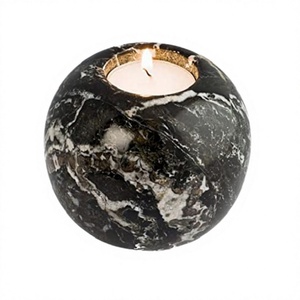 Porte-bougie tealight au design avantageux en marbre, forme ronde, pour accessoires de décoration intérieure - Product Image 1