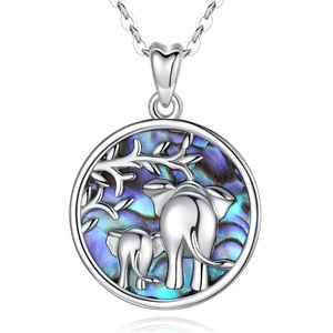 Isunni joyería colorido Abalone Shell S925 de plata esterlina de la madre y <span class=keywords><strong>el</strong></span> niño elefante suerte encanto collar - Product Image 1