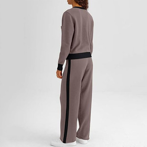 Ensemble de chandail décontracté pour femme avec logo personnalisé 2025, mode automne et hiver, cardigan, pantalon large, deux pièces. - Product Image 2