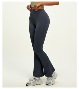 Pantaloni Sportivi Plus Size Attivi a Vita Alta, Aderenti sui Fianchi, Traspiranti, Slim Fit, a Gamba Larga Svasata, con Controllo Pancia, in Spandex, Tinta Unita - Product Image 4