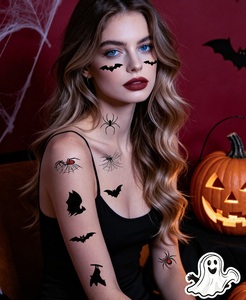 30 feuilles de tatouages temporaires toile d'araignée pour Halloween, kit de maquillage d'Halloween, tatouages pour le visage, faux tatouages réalistes 3D en forme de toile d'araignée - Product Image 3