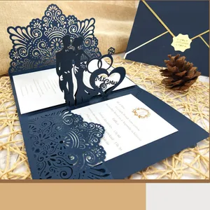 Şık zarif siyah glitter 3D düğün davetiyesi kartları gelin duş carte d'invitation de mariage vip convites de casamento