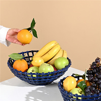 Handgemaakte Weave Donkerblauwe Kleur Fruit Keramische Mand Rooster Holle Druif Of Banaan Of Apple Porselein Mand