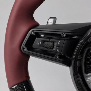 Volant rond supérieur et inférieur en fibre de carbone, cuir Nappa rouge <span class=keywords><strong>bordeaux</strong></span>, poignée SC, sans palettes, pour Porsche 911 992 - Product Image 4