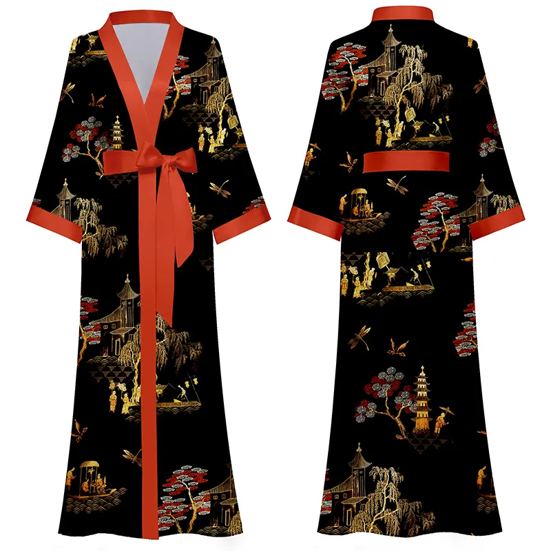 2022 novos desenhos kimono seda robes de luxo mulheres