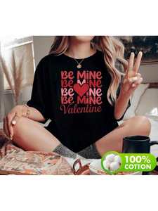 T-shirt Be Mine Valentine da donna in cotone girocollo a maniche corte casual primaverile estivo con stampa in jersey vestibilità regolare - Product Image 3