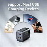 Chargeur GaN 65W en gros, triple port PD3.0 QC3.0, 2 ports USB-C, charge rapide, prise EU, certifié CE pour smartphone, ordinateur portable, tablette