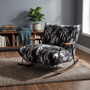 Modern Rocking Chair Fabric Upholstery Solid Back Midcentury Design Living Room Furniture Wood Legs - Product Image 2