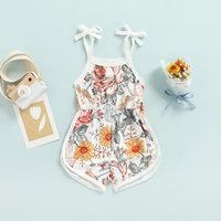 Combinaison d'été personnalisée avec logo pour filles, barboteuse à rayures florales pour nouveau-né et tout-petit, vêtements à bretelles à nouer, body bébé