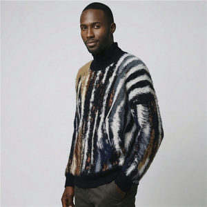Pull en mohair à col roulé pour homme, motif <span class=keywords><strong>zèbre</strong></span>, tricoté duveteux, pull ample et chaud pour l'hiver, tricot épais à manches longues - Product Image 4
